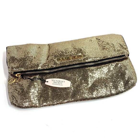 Victoria's Secret Shimmering Sequin Fold Over Evening Bag Disco Retro Gold NWT - Picture 1 of 10